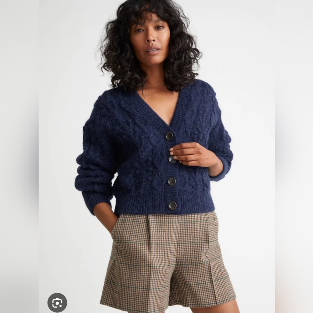& Other Stories Navy Cable-Knit Button Cardigan